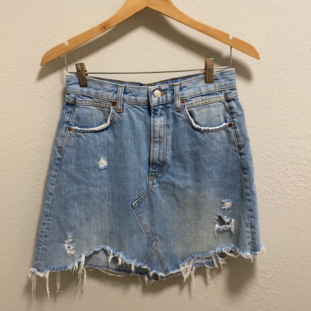 Zara Distressed Denim Skirt